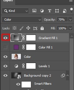Click on the visibility icon of the gradient fill 