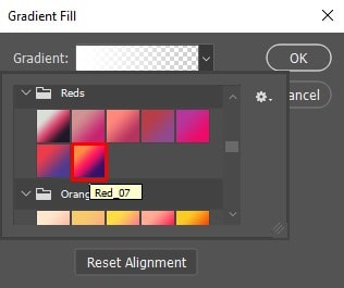 Gradient fill Dialog box