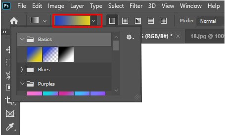 apply the gradient tool without selection
