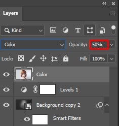 kept opacity level of 50%