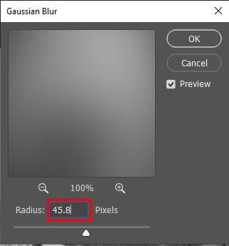 radius value to 45.8 pixels
