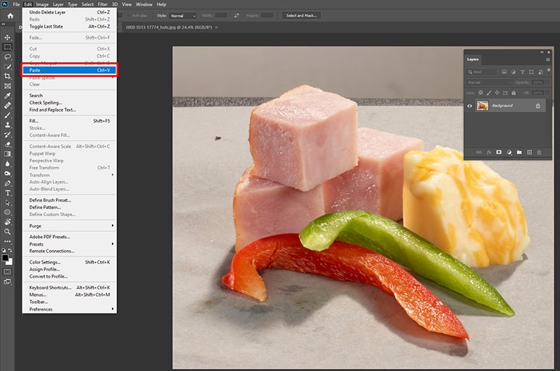 Choose Edit and select Paste