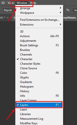 open the Layer panel from Windows