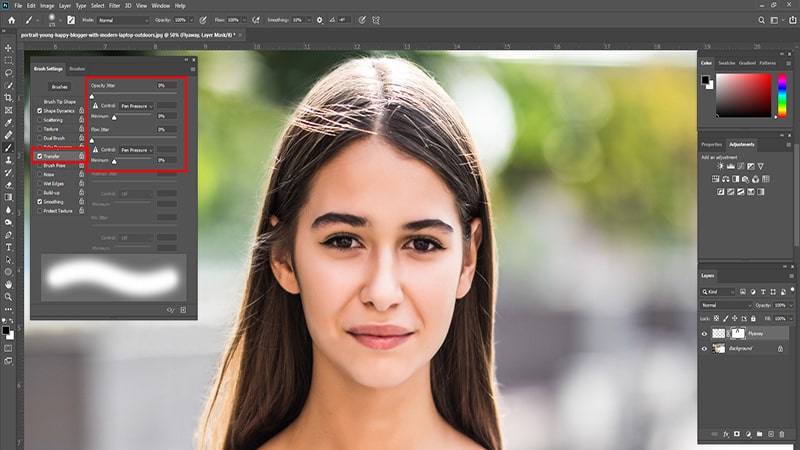Brush tool setting to reveal a few hairs
