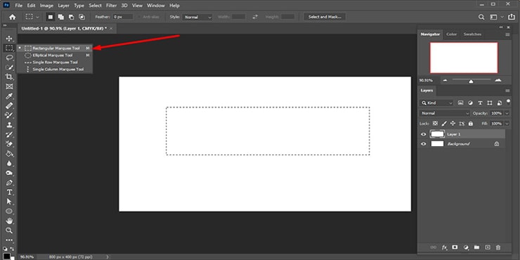 start drawing a rectangle