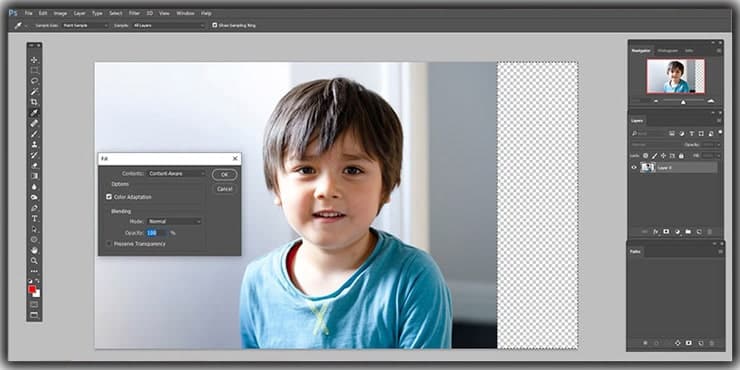 Fill Added Area Using Content-Aware Tool