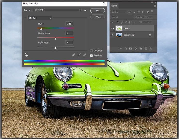Change Color with Hue Saturation Option