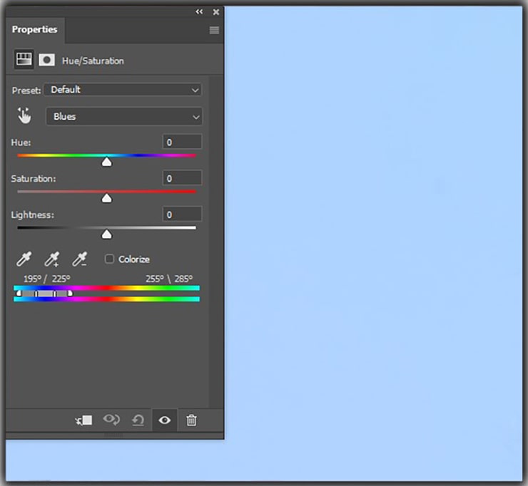 Hue Saturation Properties Pane