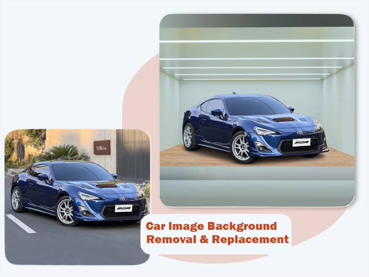 Car background removal and replacement – vehicle isolated onto a clean white studio backdrop