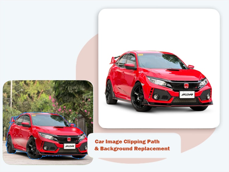 Car image background replacement – vehicle moved from a cluttered lot onto a clean backdrop