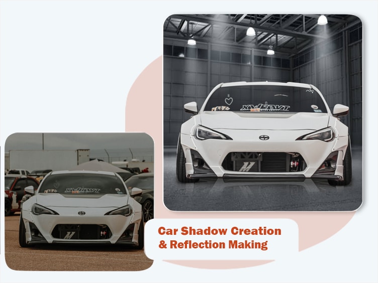 Car shadow creation and reflection – natural drop shadow added beneath a vehicle on white