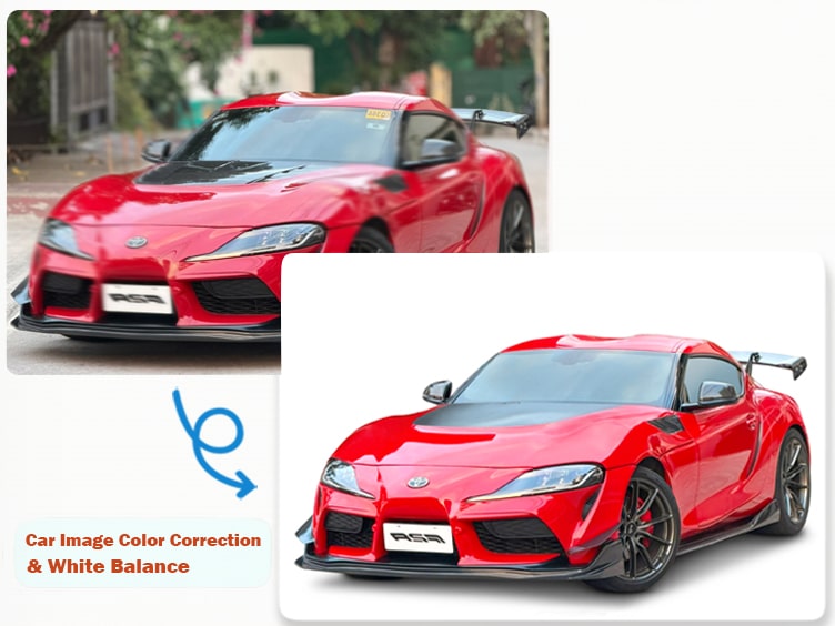 Car color correction and white balance – true paint colour restored on a vehicle photograph