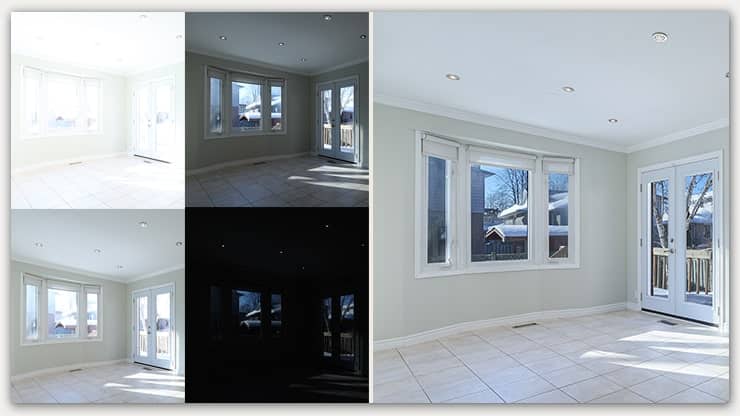 Real estate HDR photo editing – dynamic range corrected for interior property photograph