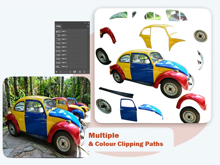 Multiple & Colour Clipping Paths – car image editing by Graphic Experts India