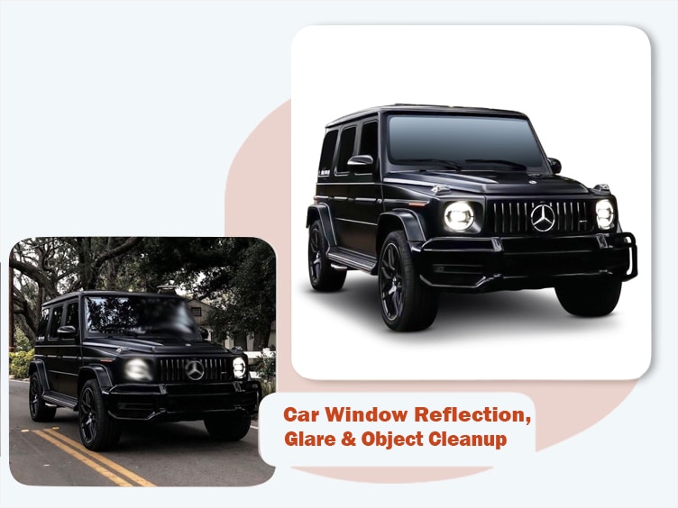 Window reflection and glare cleanup – unwanted reflections removed from car glass and paint