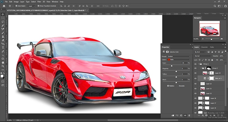 Correct color and exposure of a car image