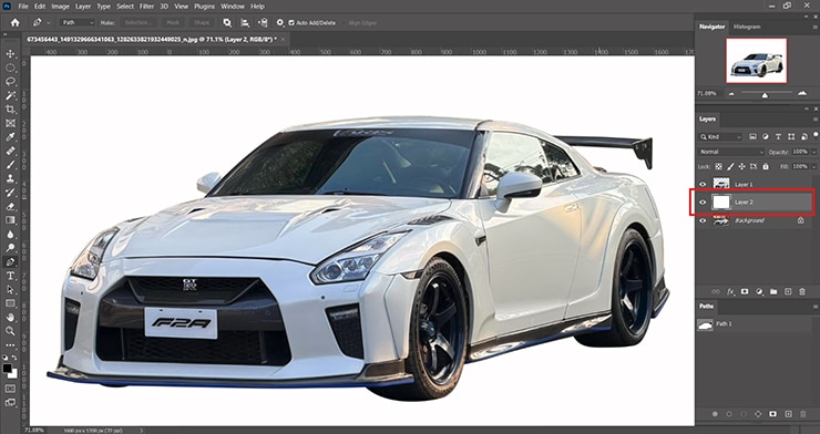 Place the car on a pure-white layer