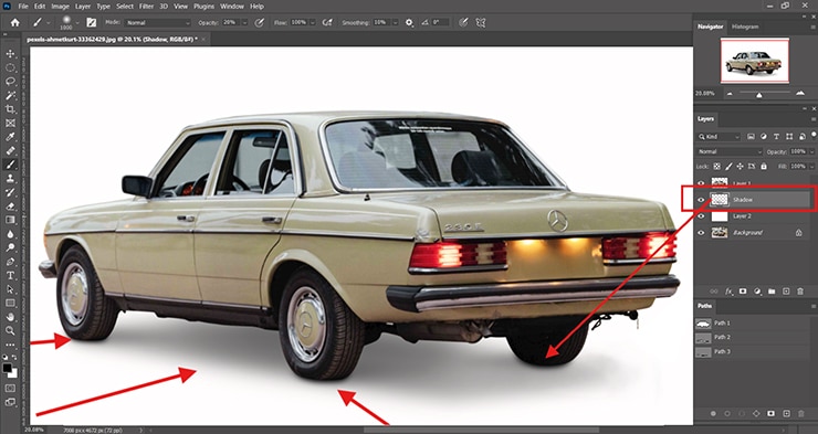a soft drop shadow beneath the tires so the vehicle sits