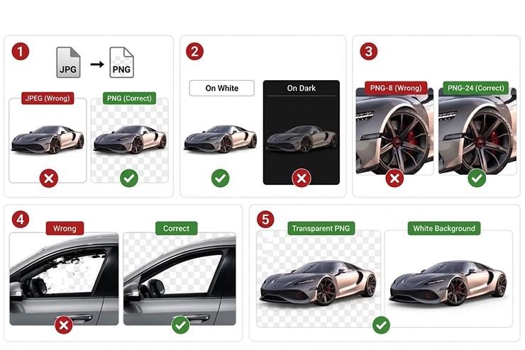 Common mistakes in exporting a transparent car PNG image