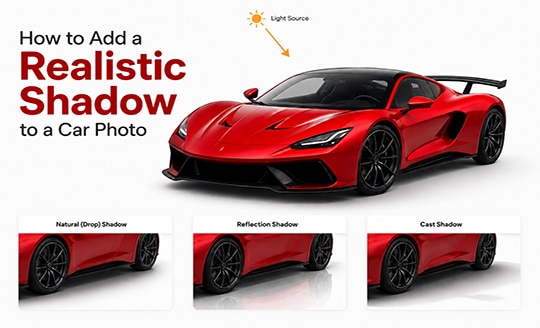 Cut-out car before and after a natural drop shadow is added