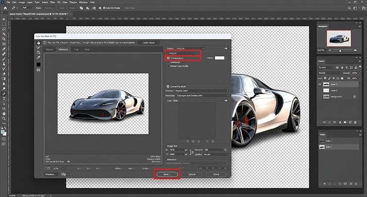How to export a transparent PNG car Image