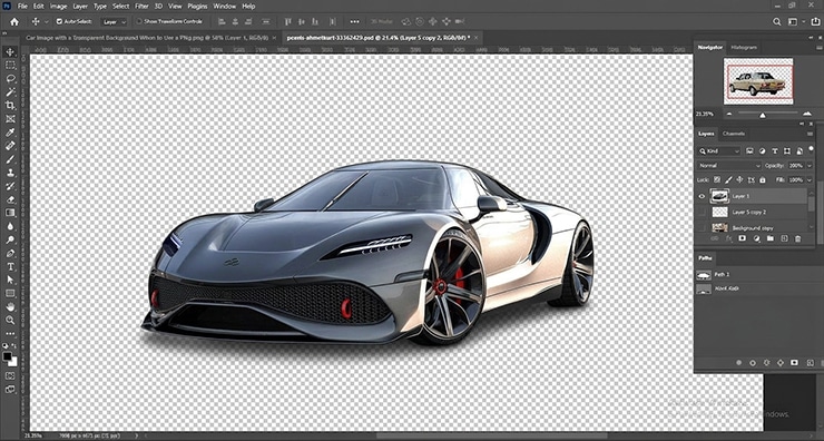 How to export a transparent car PNG