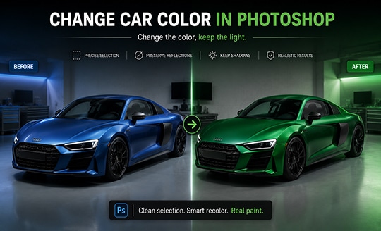Same car shown in original and recolored paint side by side
