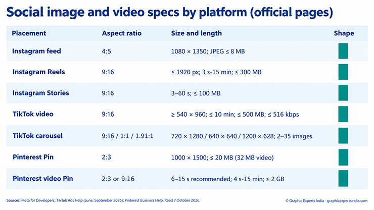 Published image and video specifications by placement